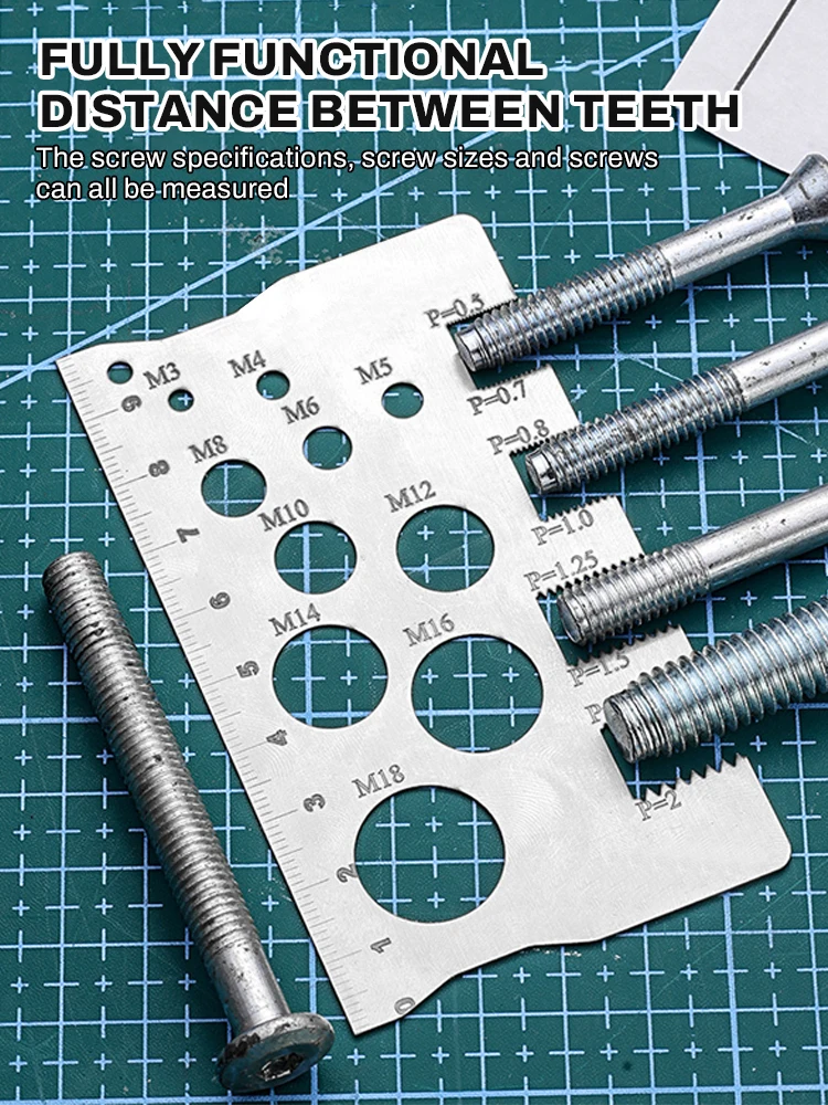 Thread Checker Screw Measurement Ruler 304Stainless Steel Caliper Metric Gauge Tool For Measuring Screw Pitch Bit Bolt Nut Screw