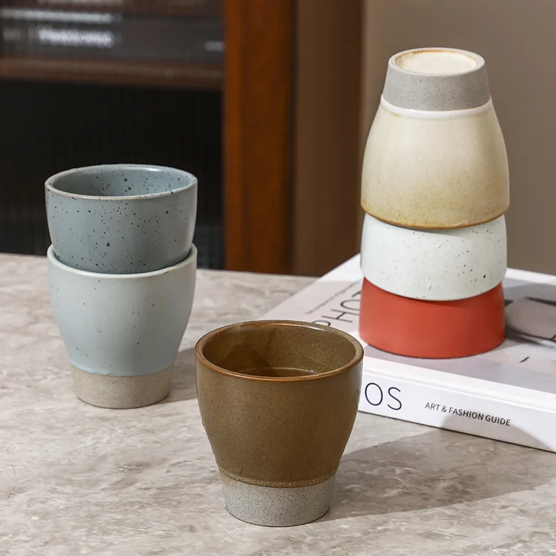 234ml Japanese Rough Pottery Cup Reunion Teacup Creamic handy Single Cups Short Coffee Beer Mug Kung Fu Tea Table Drinkware