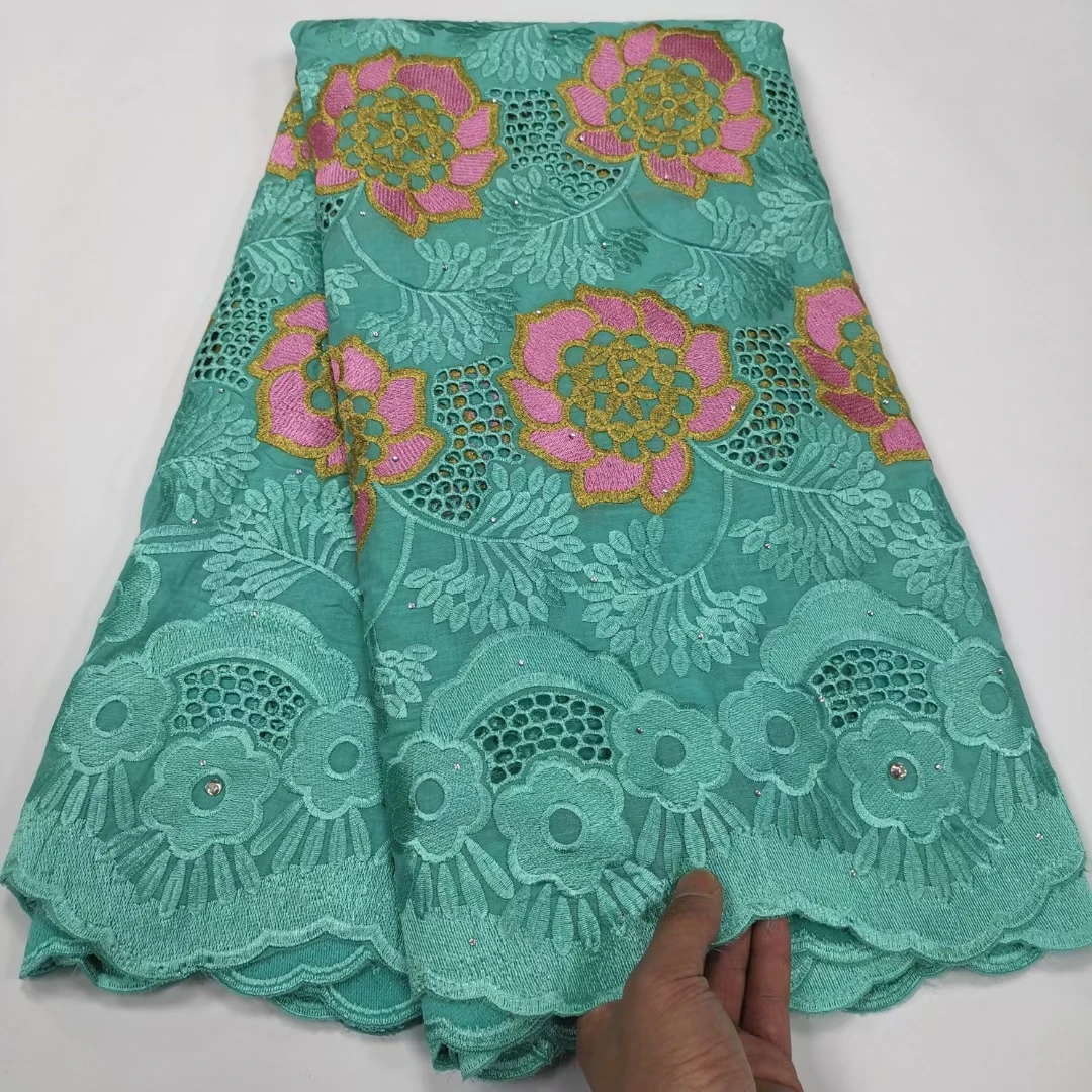 

Green African Cotton Lace Fabric With Stones Embroidery Swiss Voile Lace In Switzerland Nigerian Cloth Material Fabric PYC22106