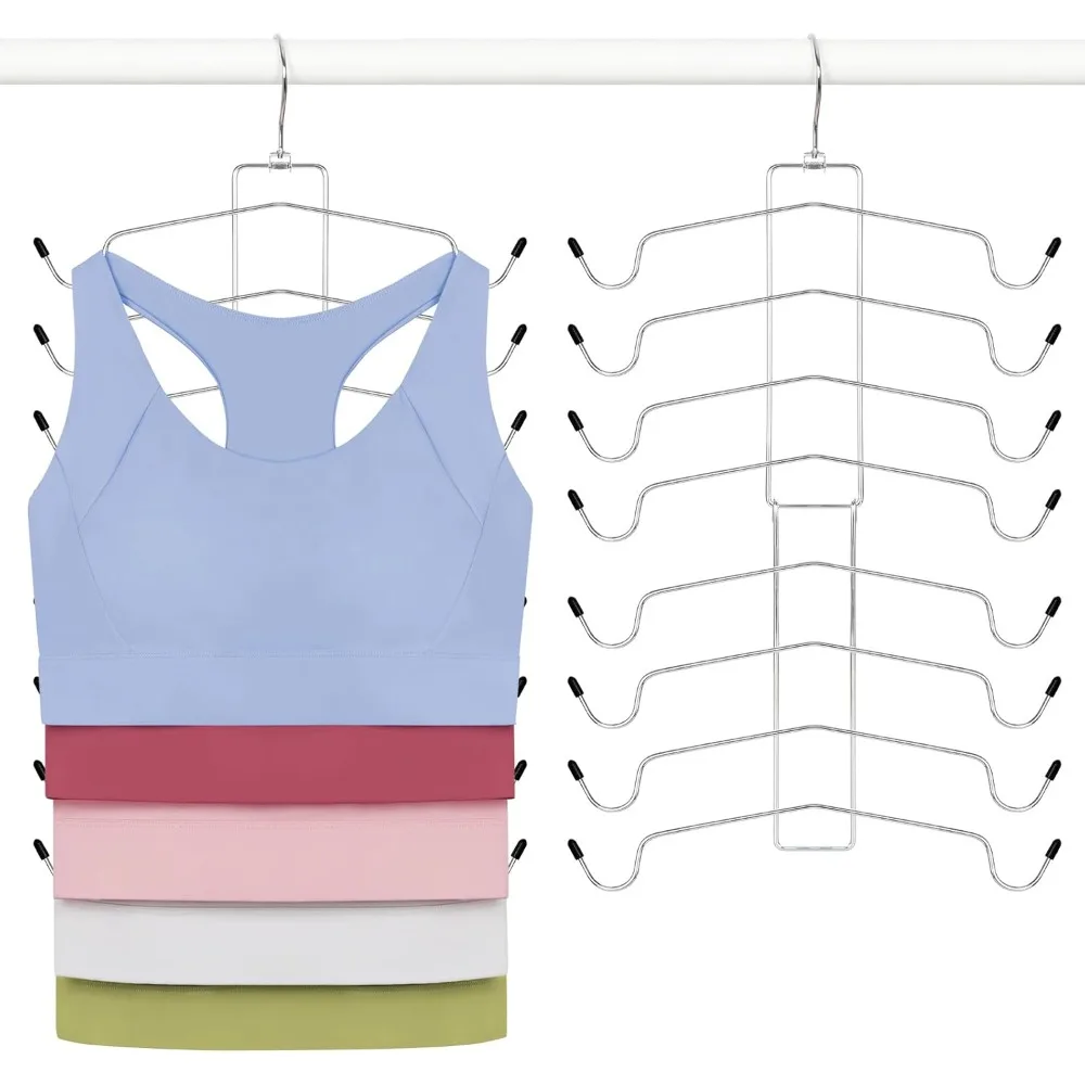 

2 Pack 8-Layer Silver Bra & Tank Top Hanger, Space Saving Closet Organizer for Yoga Bras, Camisoles and Swimsuits