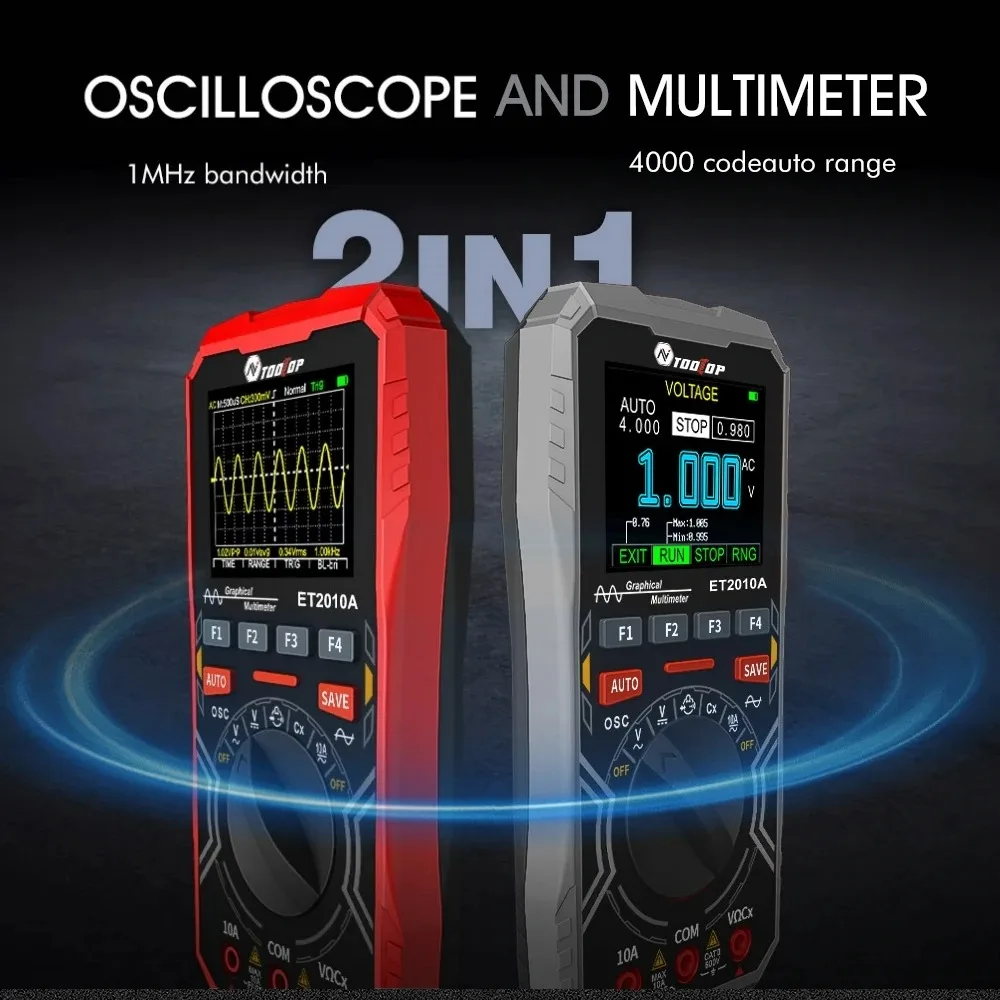 TOOLTOP ET2010A 2 in 1 Digital Oscilloscope Multimeter 1MHz 2.5MSps Laboratory Oscilloscope Electrical Repair Oscilloscope