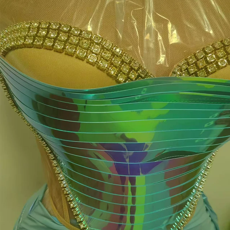 ブルーブラックレーザーパーティー衣装グループジャズダンスドレス女性ゴーゴーダンスコスチュームバードJステージショーフェスティバルドレスXS9966