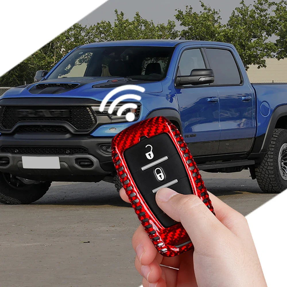 キーホルダー付き限定キーフォブカバー、RAM 2500パワーワゴン3500用カーボンファイバーキーケース、スマートキーアクセサリー、2023