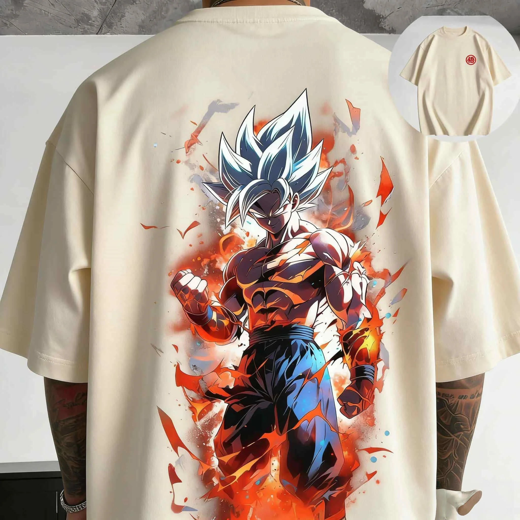 2026 Summer Dragon Ball Super Saiyan Blue Goku Flame Burst Vintage Anime T-shirt Men's Pure Cotton Casual Loose Sports Daily Top