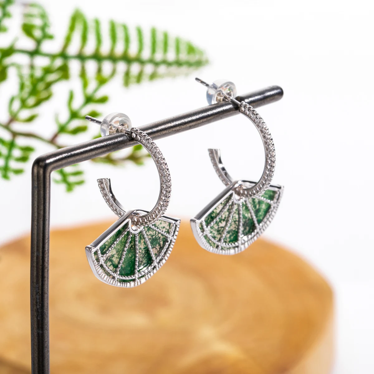 AliMoss 11*19.5mm Moss Agate Drop Earrings  925 Sterling Silver Hoop Earring for Women Anniversary Birthday Gifts