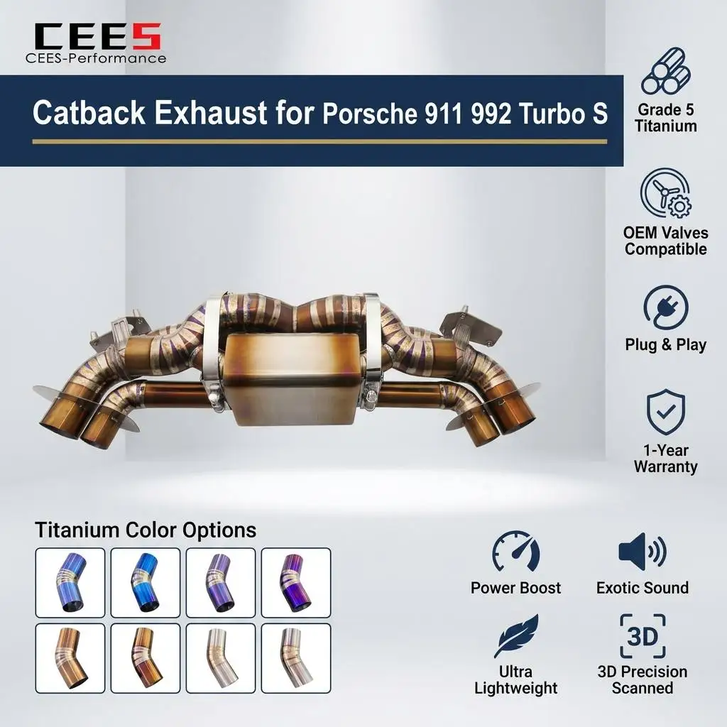 CEES OEM Valve Exhaust Pipes for Porsche 911 992 3.0T 2019-2024 Catback Muffler with X Pipe Exhaust Escape Exhaust Upgrade