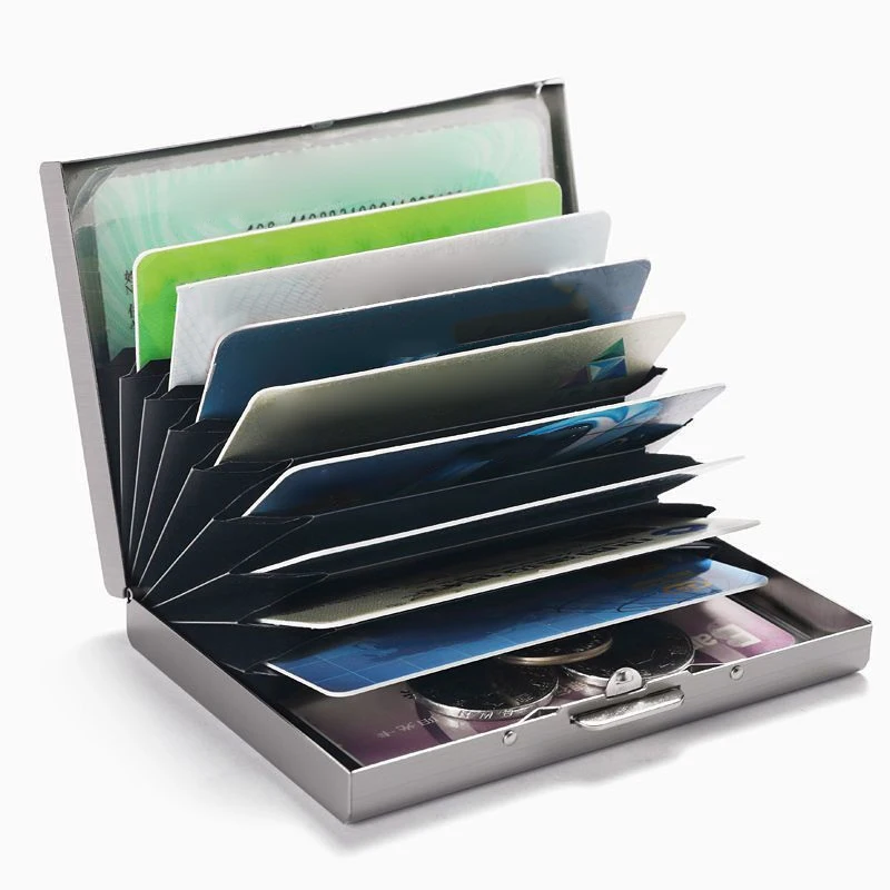 6/10 فتحات بطاقة صندوق تخزين رخصة القيادة تخزين حامل بطاقة الفولاذ المقاوم للصدأ مكافحة سرقة فرشاة البنك بطاقة الائتمان حافظة للبطاقات المعدنية
