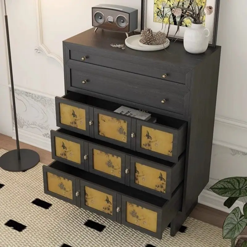 Style médiéval peinture créative concepteur salon salle à manger armoire latérale foyer armoire d'entrée français en bois massif rétro coffre o