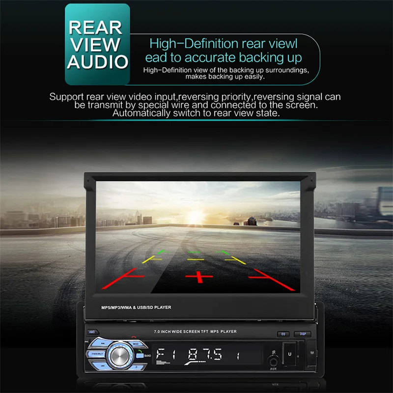 

Car Radio 1 Din Tape Recorder 7" HD Monitor Retractable Screen Bluetooth Multimedia Player FM Audio GPS Stereo Receiver