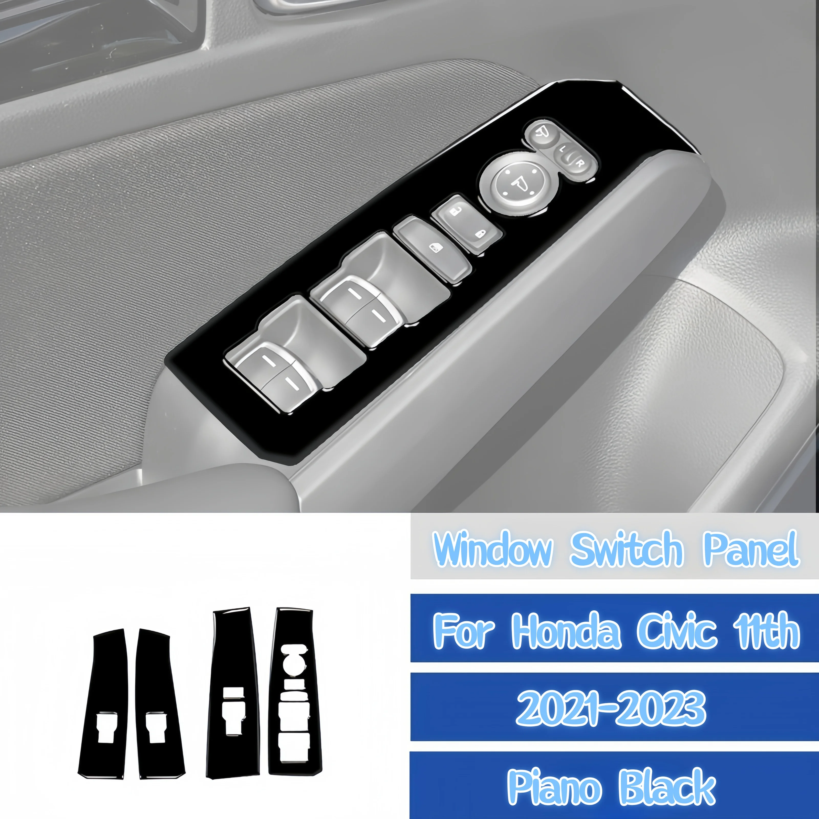 

For Honda Civic 11th Gen 21-23 Piano Black Interior Car Door Window Switch Panel Frame Decoration Cover Trim Sticker Accessories