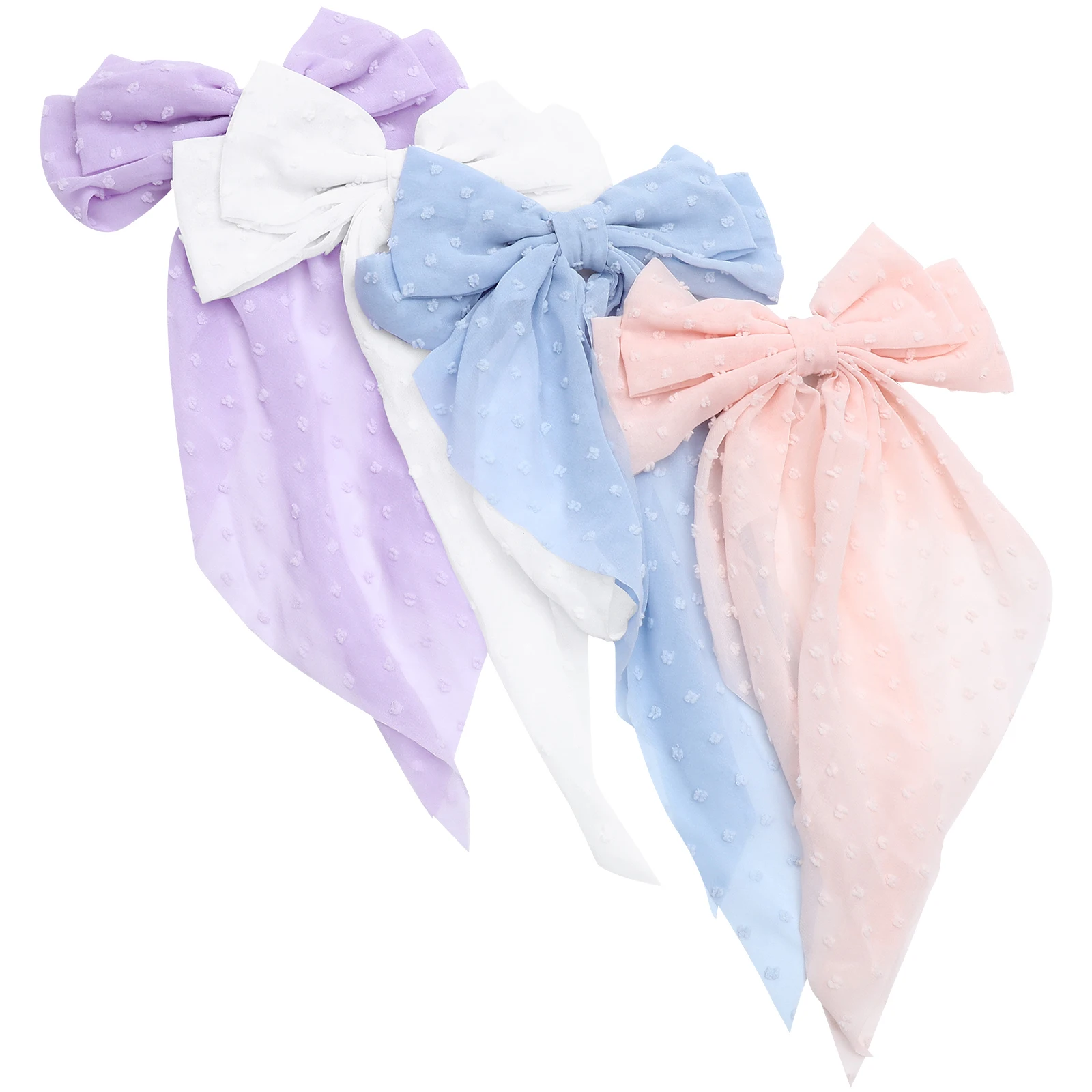 

4pcs Butterfly Bow Hair Clips Long Ribbon Elegant Spring Back Head Pink White Purple Blue Bows Women Accessories Teen Barrettes