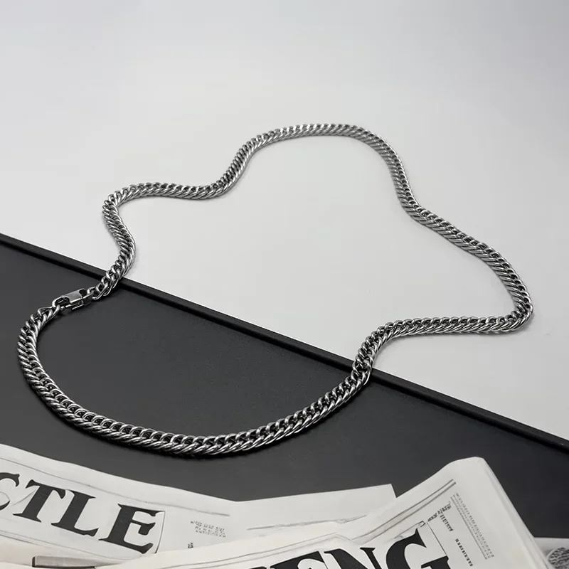 Fashion 7mm/9.5mm Width Pure Titanium Necklace Bracelet Double Weave Whip Chain for Men Women No Rust No Allergy Hip Hop Chains