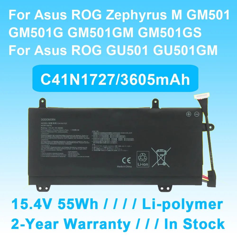 Batería para portátil ASUS ROG Zephyrus GM501 GM501G GM501GM GM501GS GU501 GU501GM Series C41N1727 4ICP7/48/70 15,4 V 55Wh 3605mAh