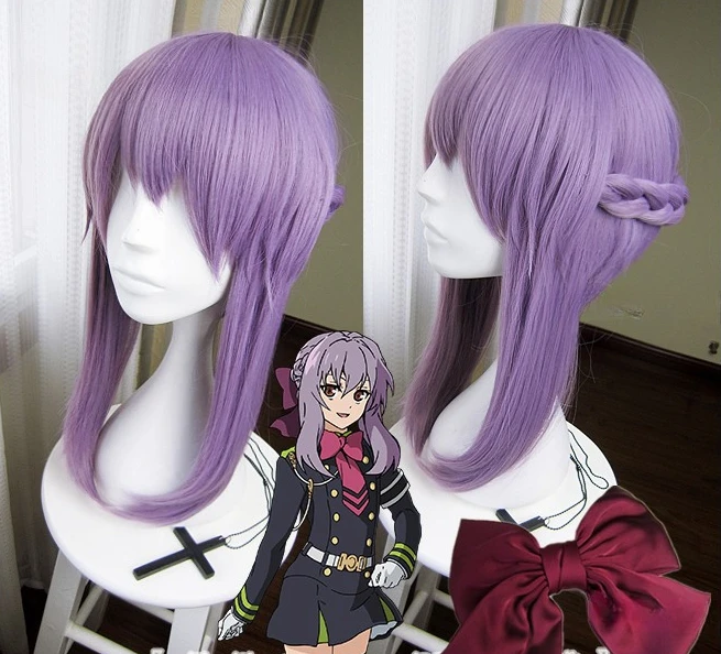 Owari no Seraph Of The End Shinoa Hiragi Long Purple Hair Heat Resistant Cosplay Costume Wig