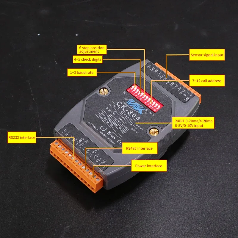 CK-808 24-Bit Electronic Components 4-20ma/0-10V/0-5V/0-20ma Analogue Data Acquisition Unit with 4/8 Way RS485 Modbus Rtu Module
