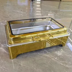 Chaffing Dishes Buffet Catering Stainless Steel Luxury Food Warmer Gold Hydraulic Cheffing Chafing Dish Buffet Set For Catering