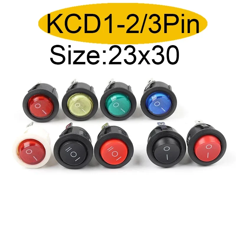 5PCS 23MM Diameter Small Round Boat Rocker Switches  2/3Pin 2/3 Position 6A/250VAC 10A/125VAC  Button Switch with Light