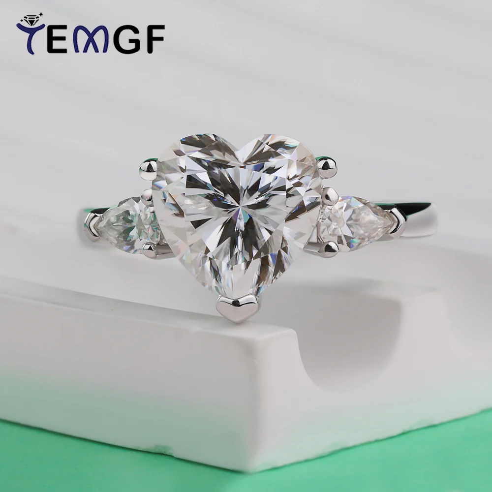 

TEMGF Moissanite Ring 3 Stones GRA Certification S925 Sterling Silver for Women Unique Fashion Fine Jewelry Proposal Love Gifts