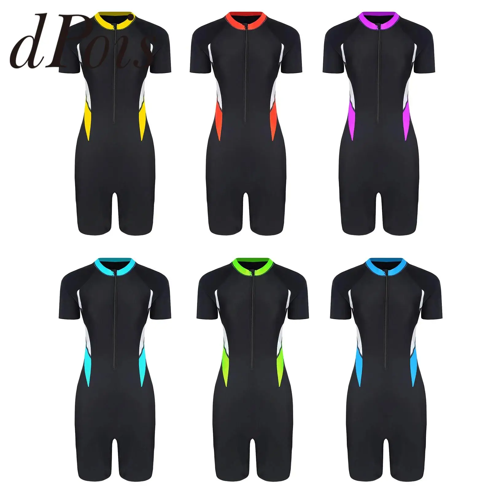

Women UPF 50+ Rash Guard Surfing Wetsuit One Piece Bathing Suit Femme Athletic Swimsuit Short Sleeve Bottom Zipper Swimwear