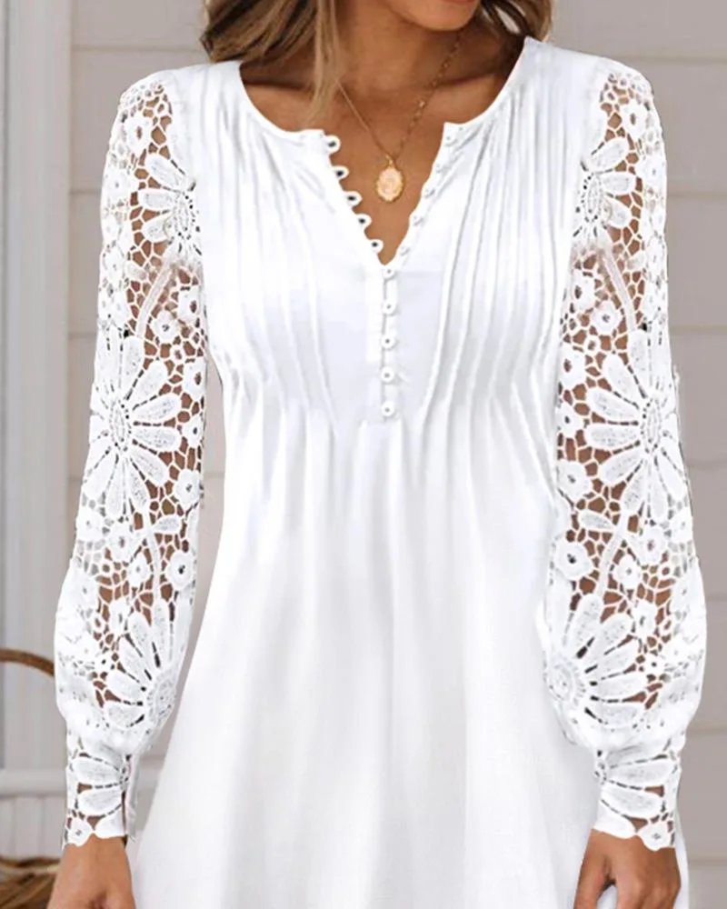 Spring and summer women\'s clothing new style fashionable temperament casual sexy commuting lace long sleeved dress