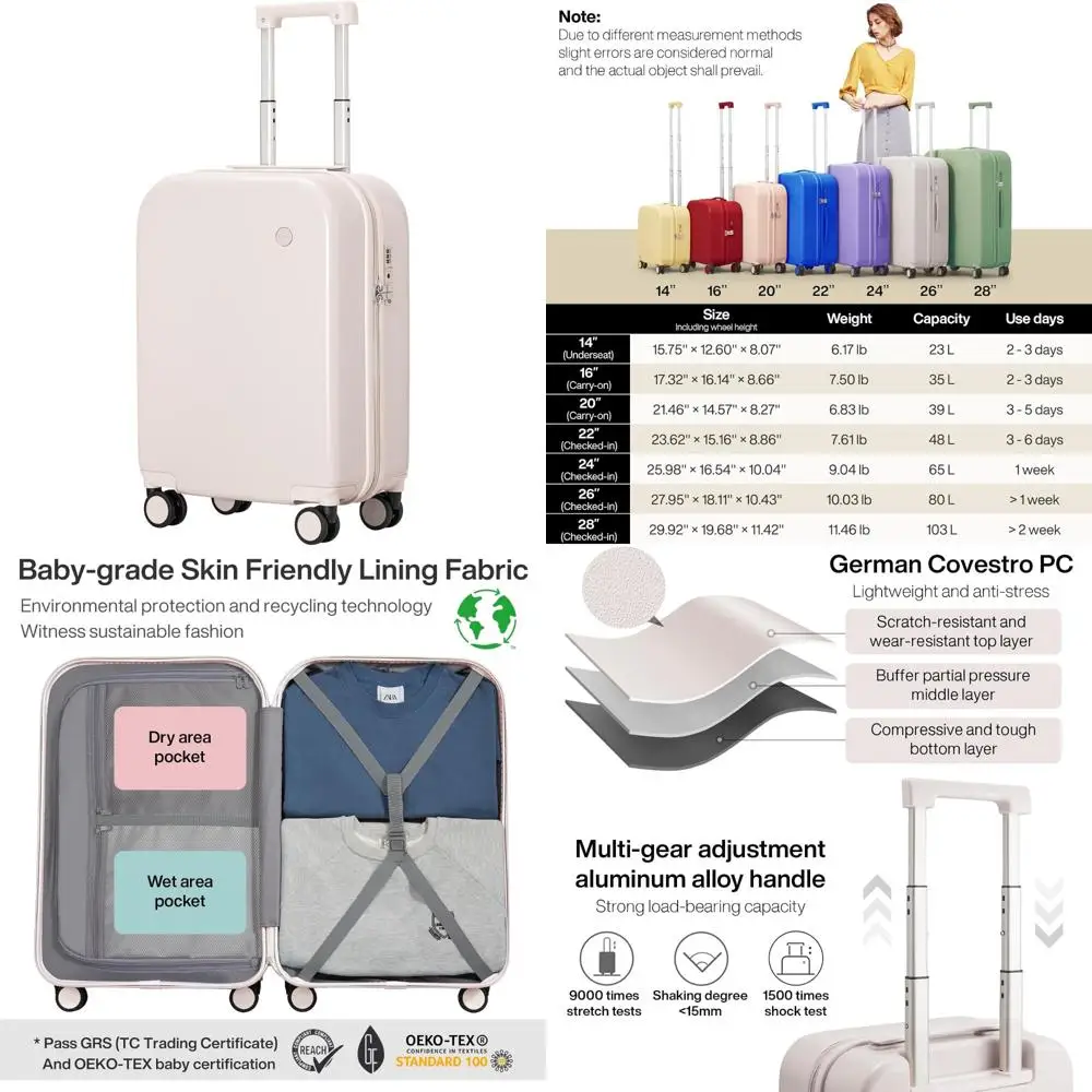 

Ручная кладь: 20-дюймовый легкий твердый чемодан-спиннер с замком TSA и чехлом