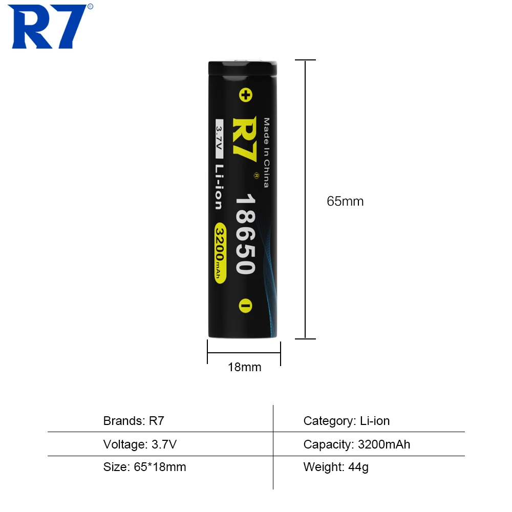 Batterie R7 18650 aste pour lampe de poche, 3.7V, 3200mAh, 18650, originale