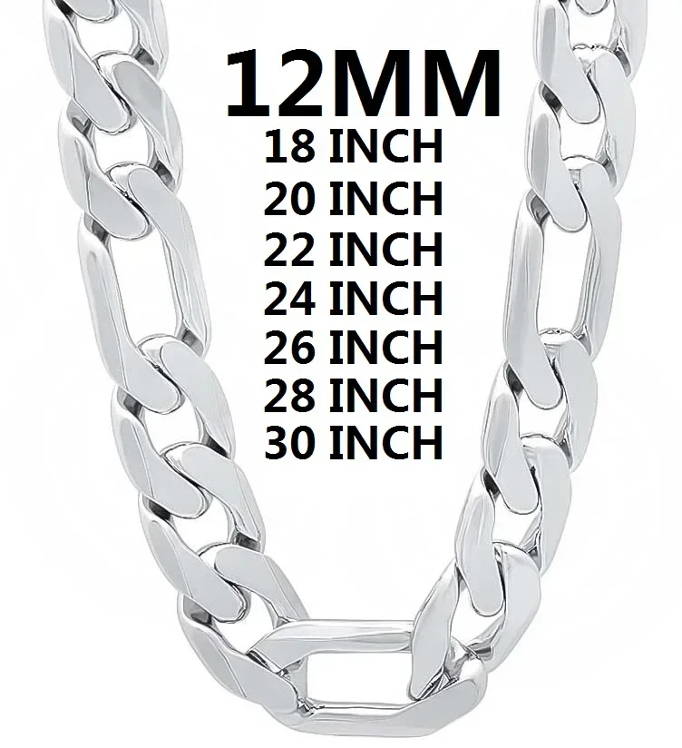 

Solid 925 Serling Silver Necklace for Men Classic 12MM Cuban Chain 18-30 Inch Charm High Quality Fashion Jewelry Wedding