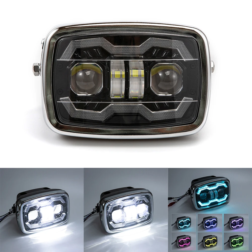 1Pcs Square LED Headlamp for Motorcycle Refitting Headlamp RGB Angel Eye Car Work Lamp Motorcycle Light Assembly Waterproof