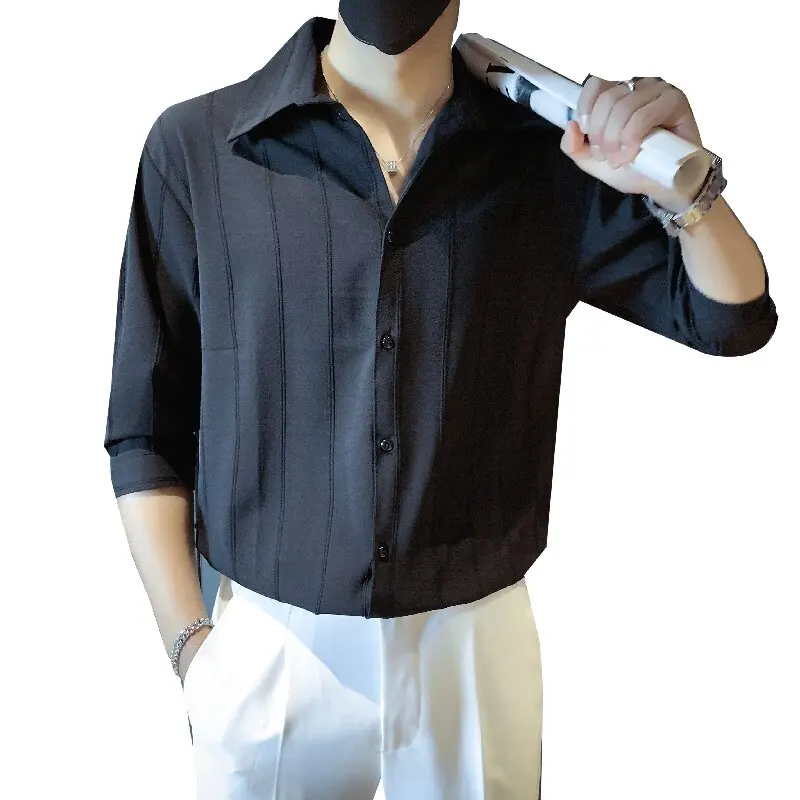 

Trendy Men's Short-Sleeve Shirt Summer Fashionable Lapel Loose-Fit Striped Casual Half-Sleeve Shirt Comfortable Men's Top