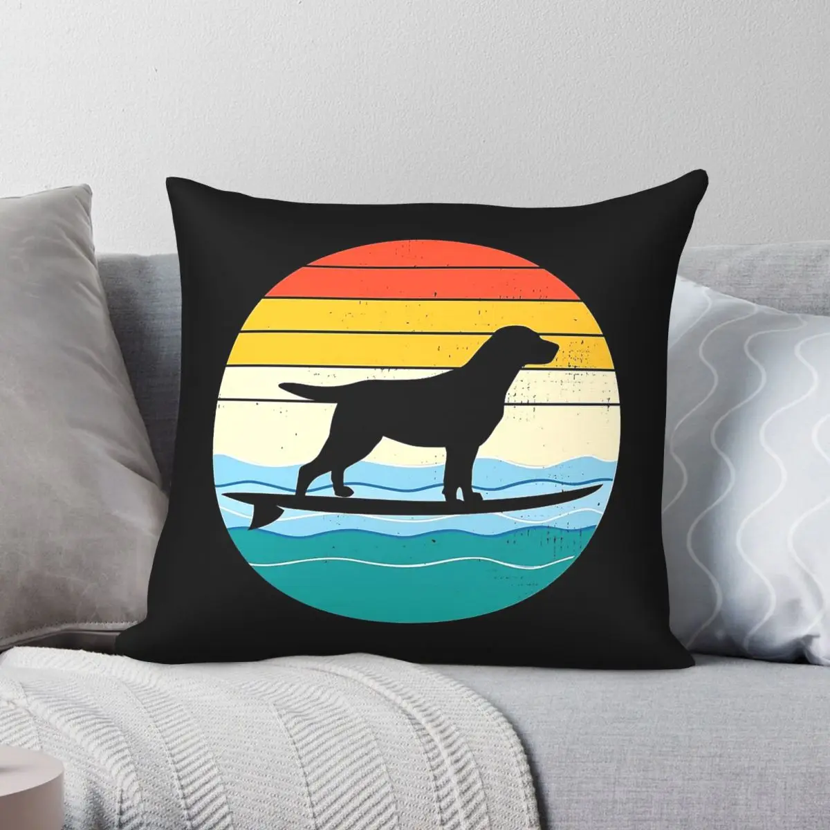 Labrador Retriever Surfing Sea Waves Pillowcase Polyester Linen Velvet Pattern Zip Decorative Pillow Case Bed Cushion Cover 18