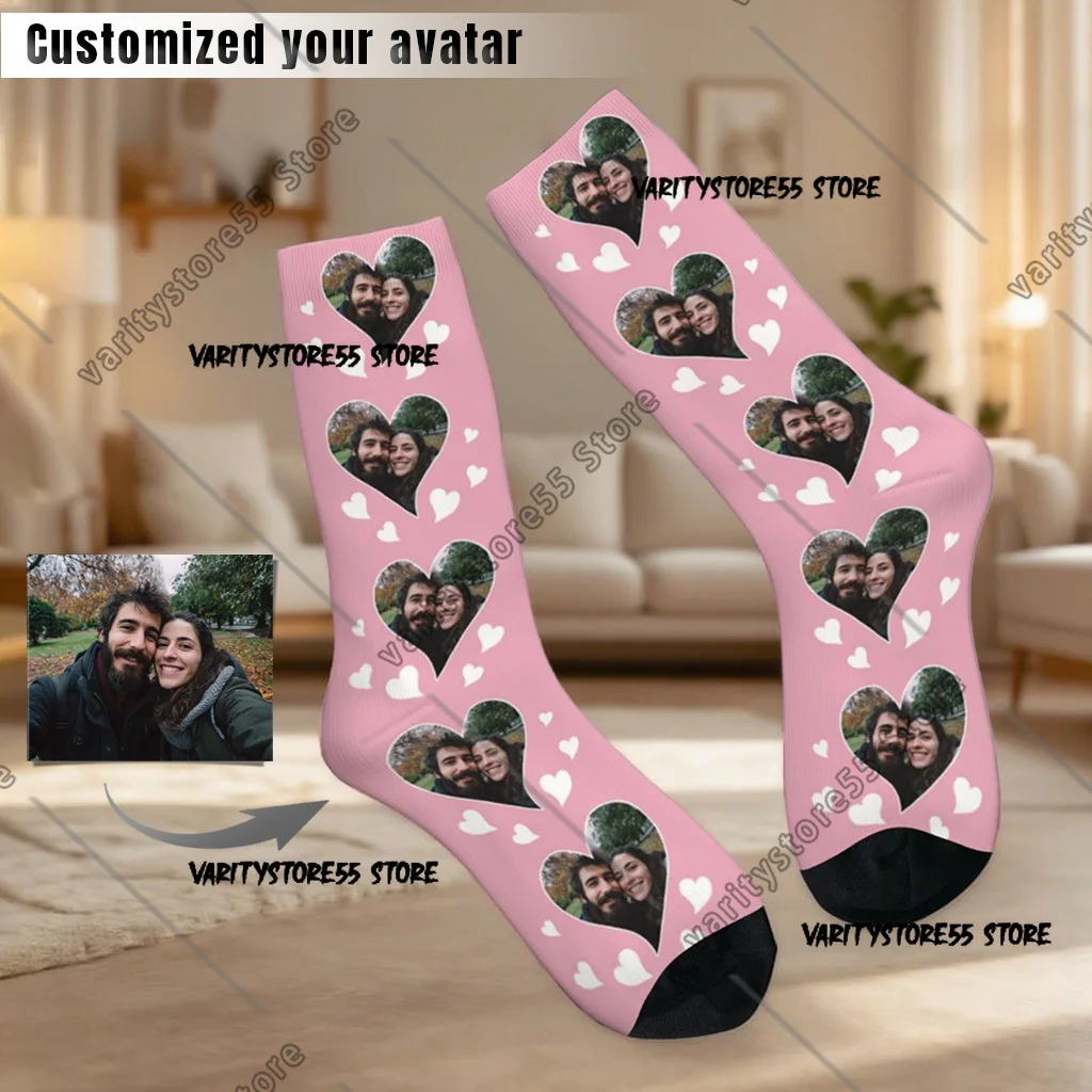 

Персонализированные носки с фотографией, индивидуальные носки для лица в форме сердца в форме сердца, унисекс, носки для пары, подарок на годовщину