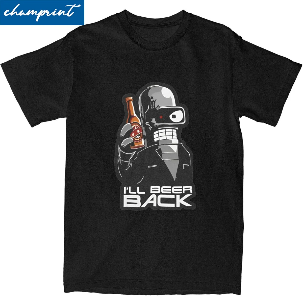 Retro Futuramas Bender I\'ll Beer Back T Shirt Men Cotton Short Sleeve Crewneck Summer Tops