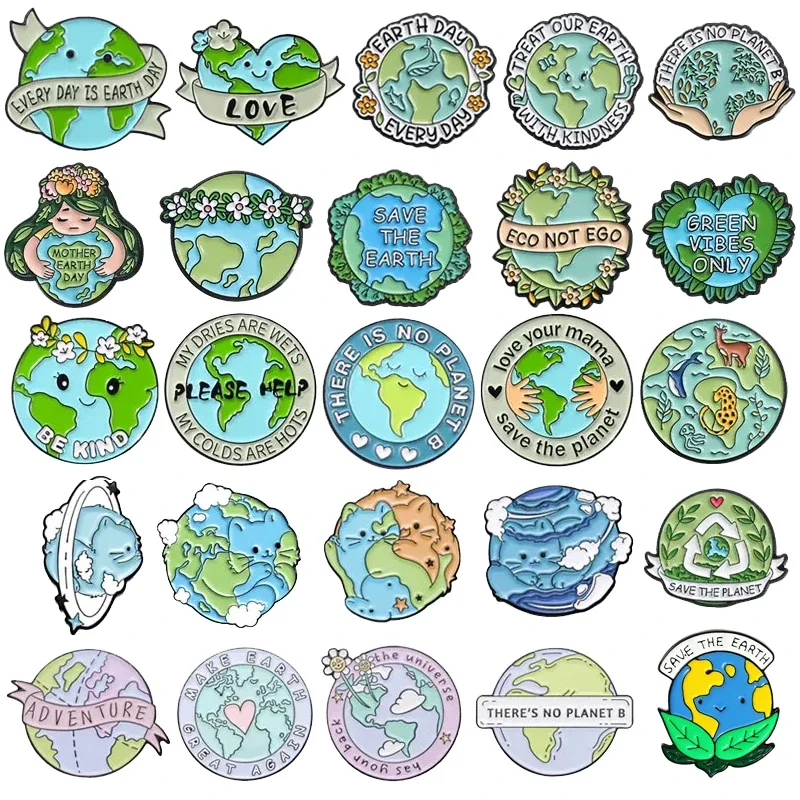 Protect Earth Environment Collection Enamel Pins Custom Green Earth Day Brooches Lapel Badges Jewelry Gift for Environmentalists