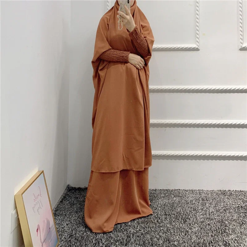 Donne Preghiera Indumento 2 Pezzi Set 2024 Ramadan Eid Con Cappuccio Khimar Abaya Abbigliamento Islamico Abaya Hijab Vestito Niqab Caftano Abito Abito