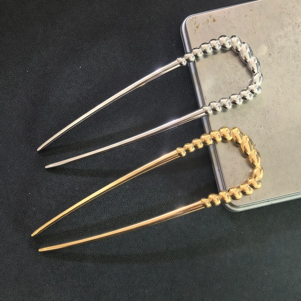 Metal Pearl Hairpins Metal U-Shaped Hair Clip Pins Vintage Long Thick French Pins Hair Sticks For Women Gifts image 3