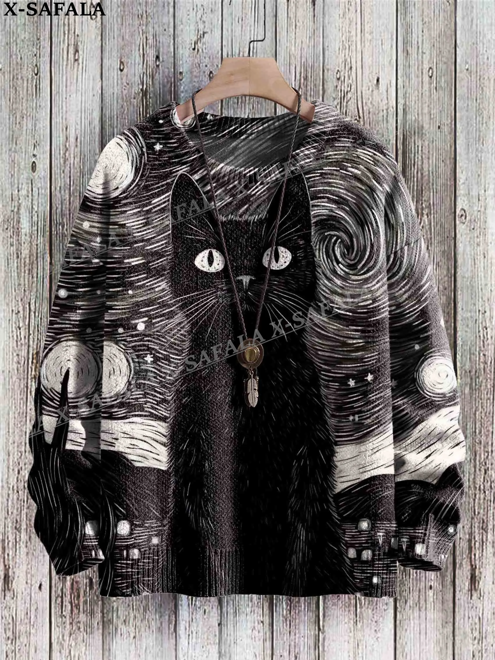 Painting Art Cat Ugly Christmas Knit Sweaters Funny Halloween Christmas Gift Jumpers Tops Couple Holiday Party Unisex Casual-10