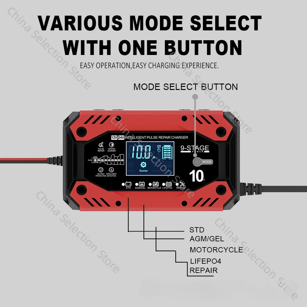 

12V10A/24V5A Lead Acid Car Motorcycle Lithium Iron Phosphate Battery Charger