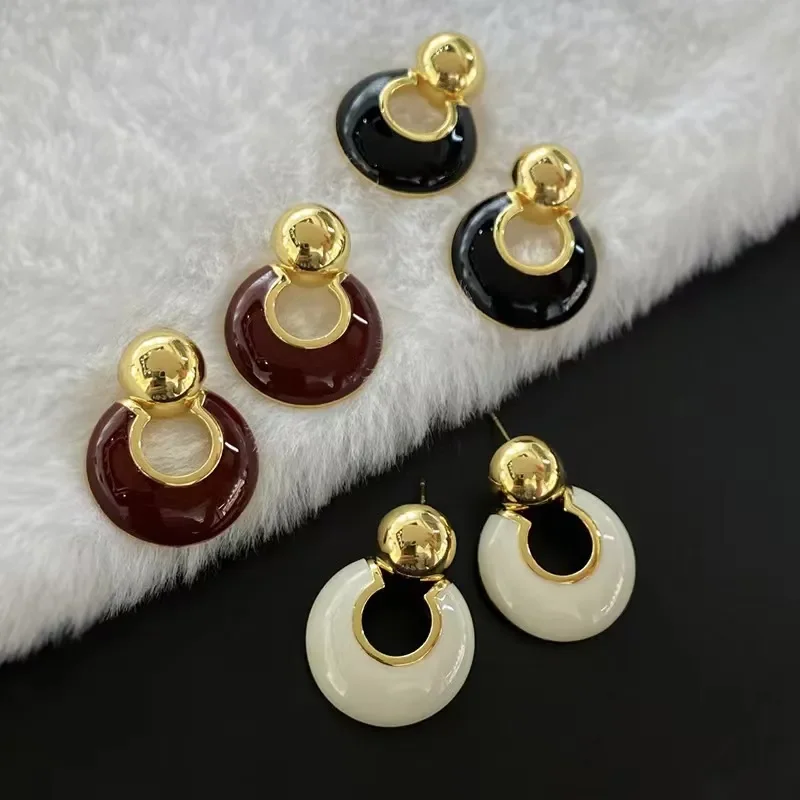 New medieval literary and retro ear clips copper-plated 18K gold drop glaze fashionable personalized niche high-end design