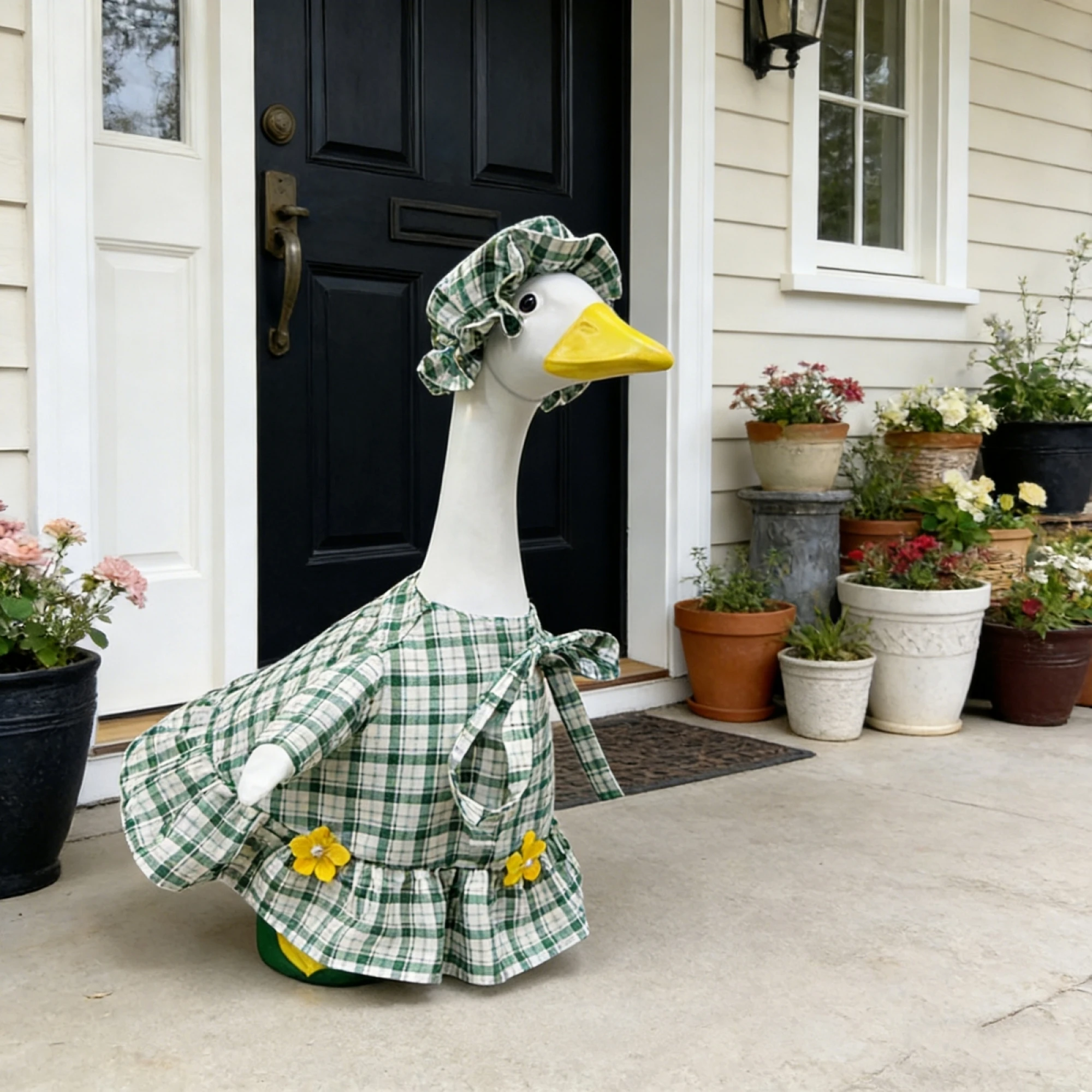 Conjunto de Traje de Pato para Primavera con Estampado Floral, Mono de Manga Corta y Sombrero de Paja, Decoración para Jardín y Exteriores