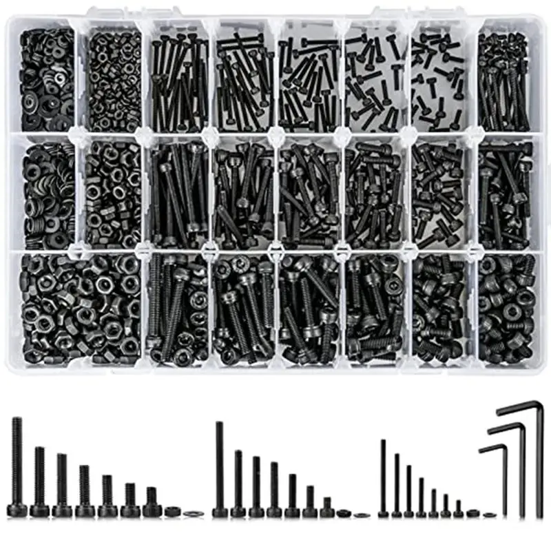 

2025 Trend 1260PCS Metric Bolt Assortment M2 , 21 Sizes Screws Nuts And Hex Socket Head Cap Machine Kit Black