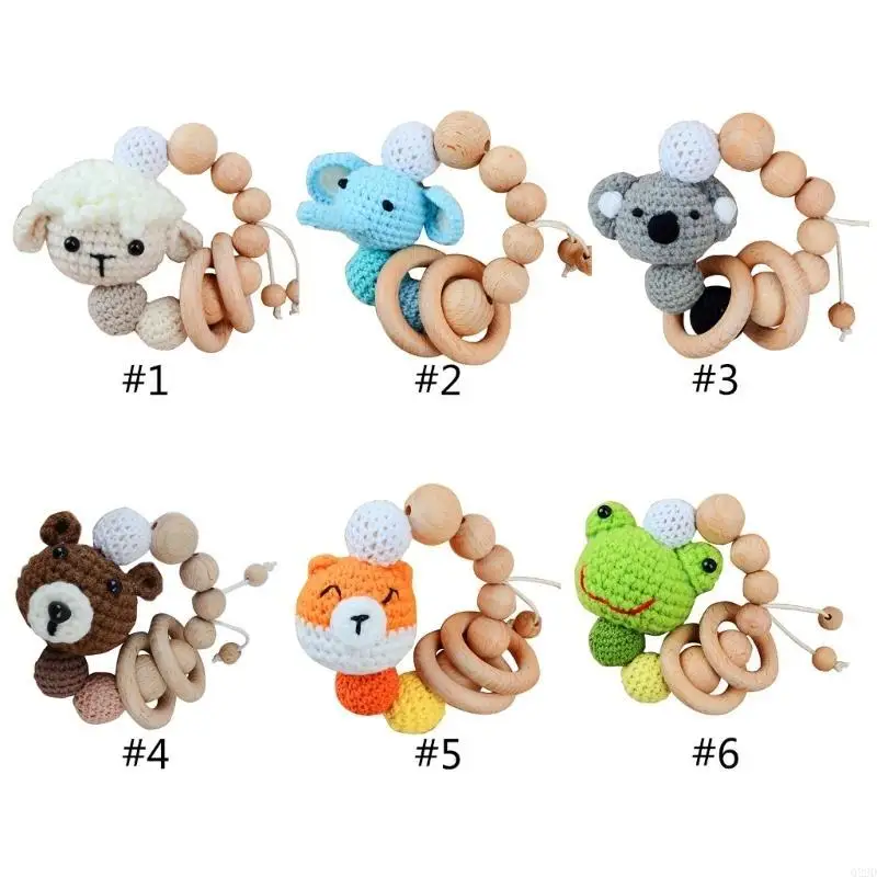 

Q22D Baby Teething Toy Cartoon Sensory Toy Beech Teether Rings Shower Gift
