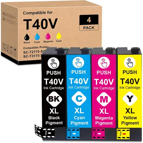 T40V Ink Cartridge Compatible with Epson T40V1-4, Pigment Ink for SC-T2170/SC-T3170/SC-T3170M/SC-T5170/SC-T5170M, 4-Pack BK/C/M/