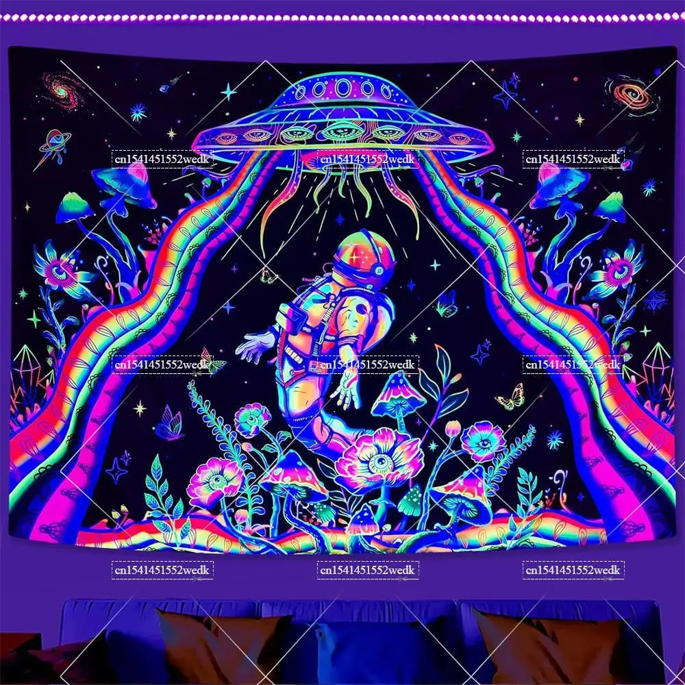 Space Astronaut Alien Blacklight Tapestry UV Reactive Trippy Space Galaxy Universe Neon Tapestry Wall Hanging Glow In The Dark