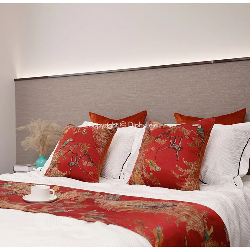 Diphylleia Tropical Table Runer Dresser Scarf Orange Panther Jacquard American Light Luxurious Rectangle Table Cloth With Tassel