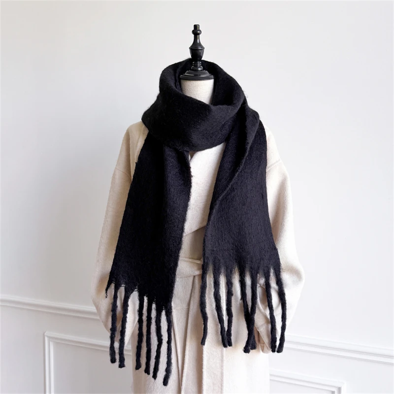 Bufanda pequeña de invierno de 18x200cm para mujer, chales gruesos de Cachemira de imitación, cuello cálido con borlas, Bufanda Echarpe Pashmina de lujo