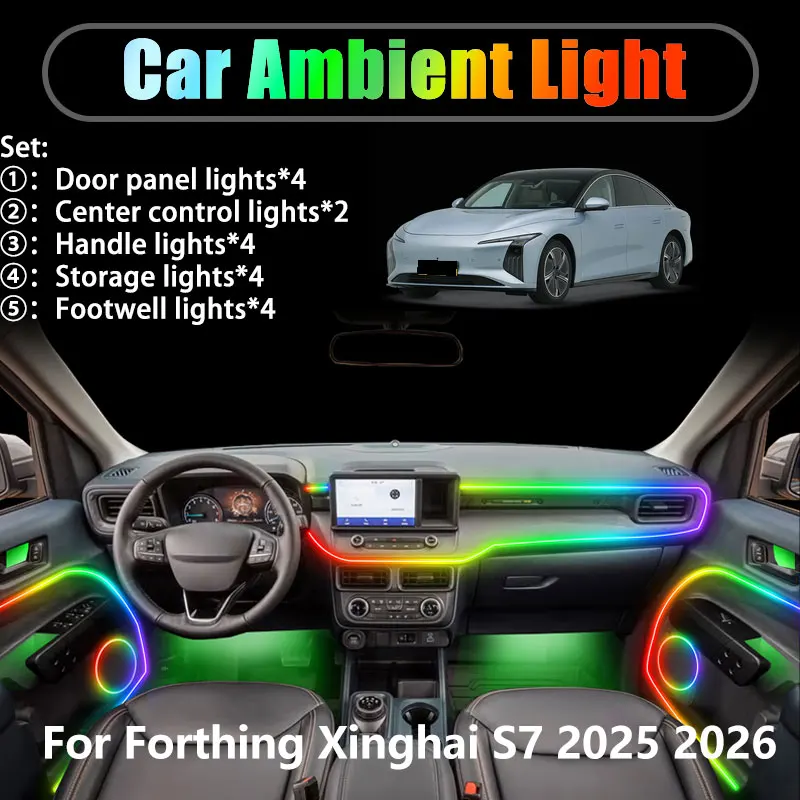 

For Forthing Xinghai S7 2025 2026 2/18 in 1 Car ambient lighting Led trunk interior led lights USB RGB Ensemble Streamer Auto