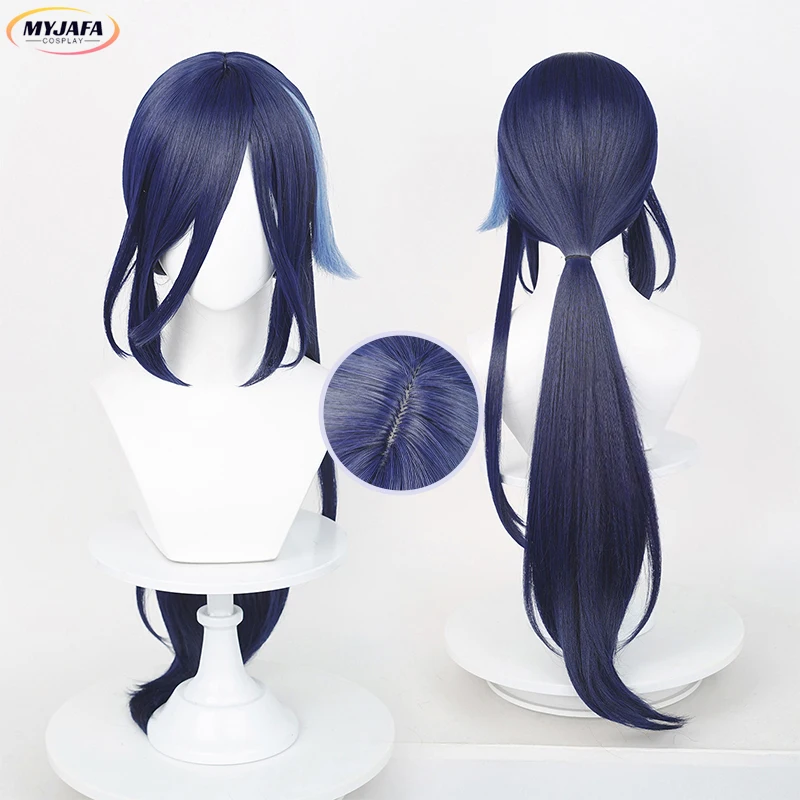 Clorinde Cosplay Wig Anime Fontaine Clorinde Blue Highlight Long Cosplay Wig Heat Resistant Synthetic Hair Wigs + Wig Cap