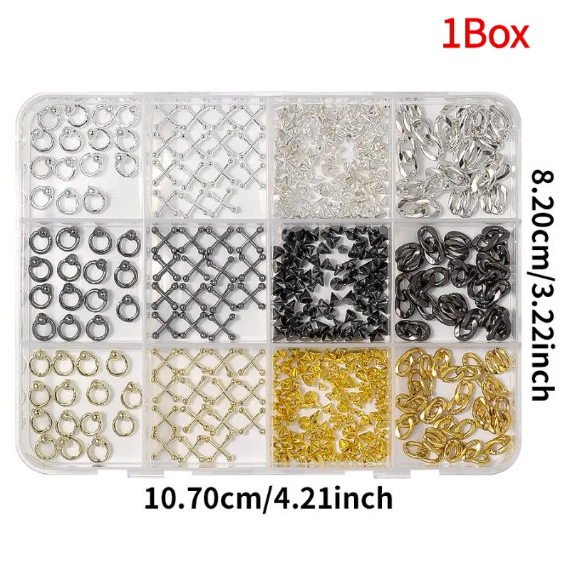 #12 Grids Alloy Nail Charms Punk Y2K Metal Parts Manicure Rivet Chain Nail Tip Decoration Retro Circle Nails Supply DIY Crafts