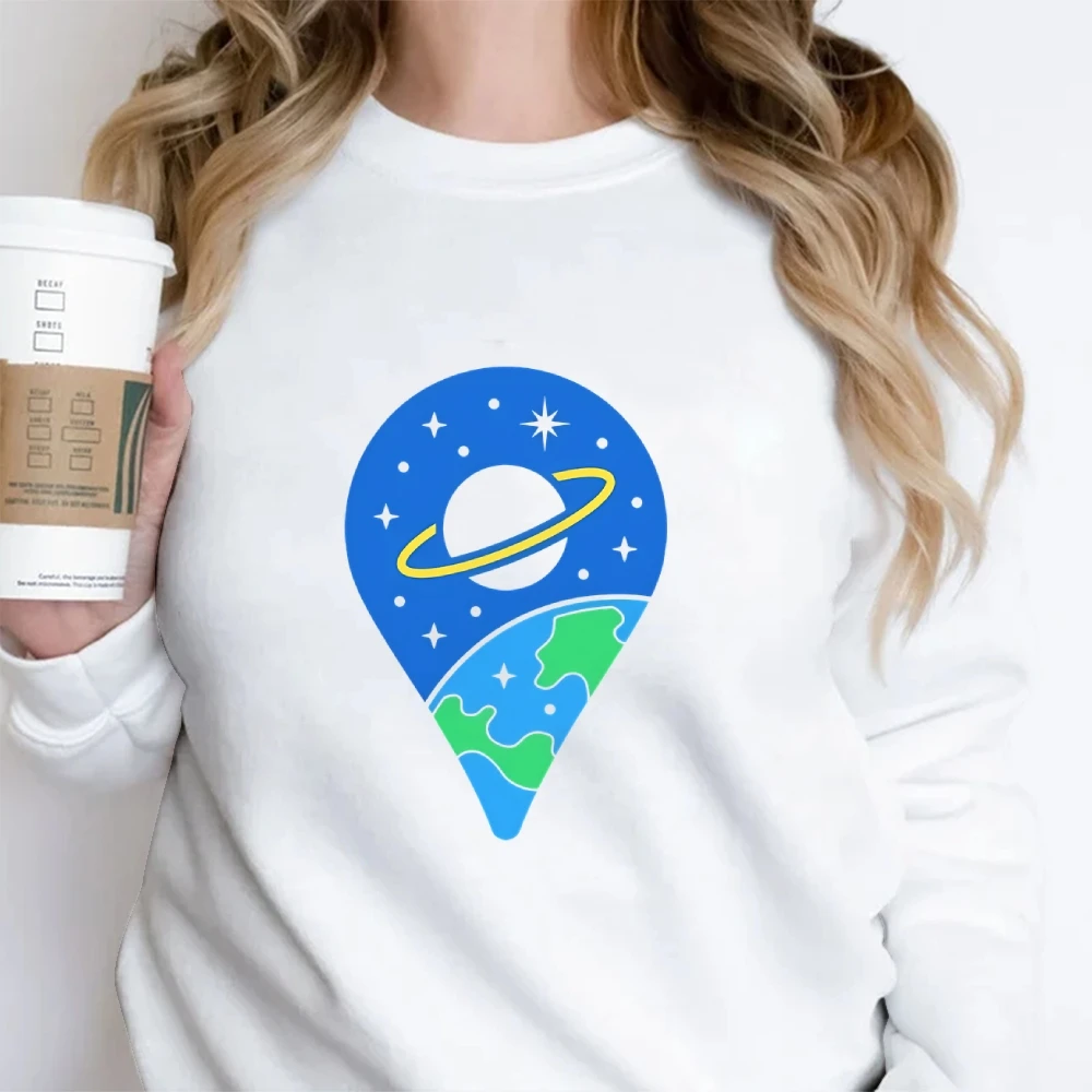 Space Map Sweatshirt Planet Graphic Cool Trendy Autumn Winter Casual Loose Long Sleeved Relaxing Unique Comfortable Cloth Tops
