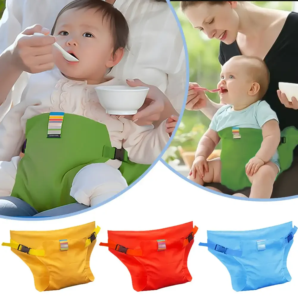 Sabuk kursi makan bayi portabel, tali kursi tetap dapat dicuci untuk bayi, penutup kursi makan luar ruangan dengan sabuk keselamatan